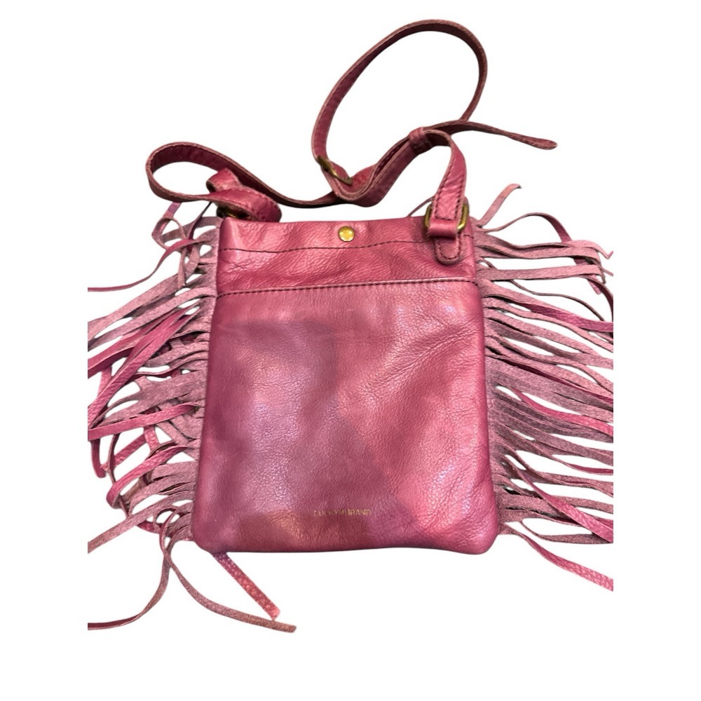 Lucky‎ Brand Leather Fringe Crossbody Shoulder Bag Brown Boho Hippie Plum